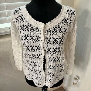 Elegant White Crochet Sweater‎